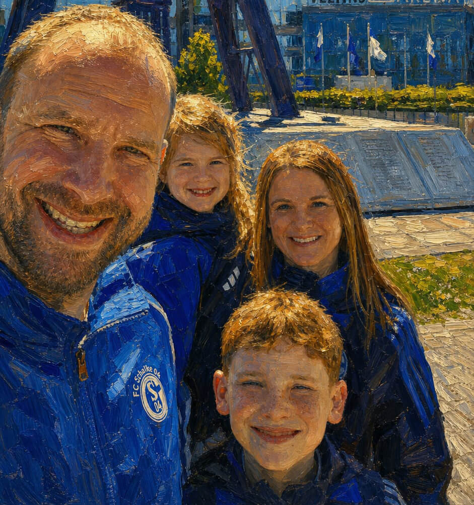 Jens Nordmann mit Familie auf Schalke 04
